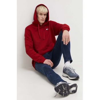 Tommy Jeans hanorac de bumbac bărbați, culoarea bordo, cu glugă, uni DM0DM17988