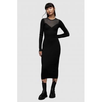 AllSaints rochie Flete culoarea negru, midi, mulata