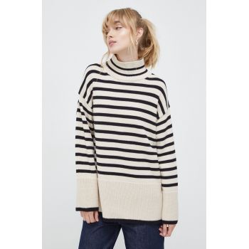 Marc O'Polo pulover de bumbac culoarea bej, cu turtleneck