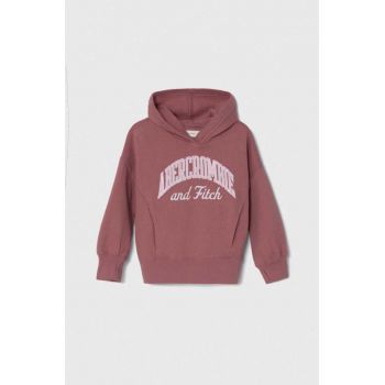 Abercrombie & Fitch bluza copii culoarea roz, cu glugă, cu imprimeu