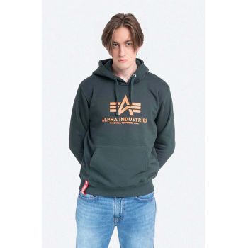 Alpha Industries bluză Basic Hoody bărbați, culoarea verde, cu glugă, cu imprimeu 178312.353-green