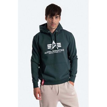 Alpha Industries bluză Basic Hoody bărbați, culoarea verde, cu glugă, cu imprimeu 178312.610-green