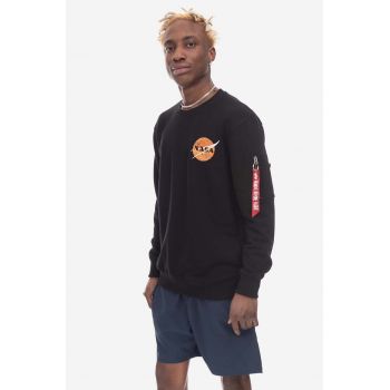 Alpha Industries bluză NASA Davinci Sweater bărbați, culoarea negru, cu imprimeu 136303.03-black