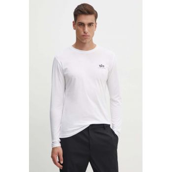 Alpha Industries longsleeve din bumbac Basic culoarea alb, cu imprimeu 198517.09-white