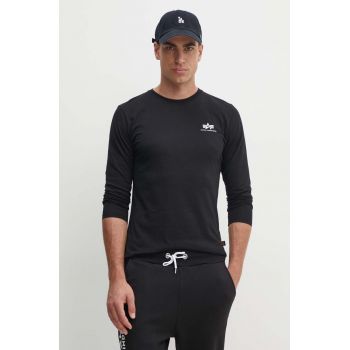 Alpha Industries longsleeve din bumbac Basic LS Small Logo culoarea negru, cu imprimeu 198517.03-black