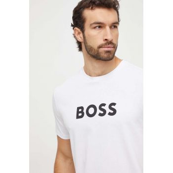 BOSS tricou din bumbac barbati, culoarea alb, cu imprimeu, 50503276