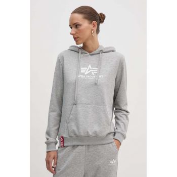 Alpha Industries bluză femei, culoarea gri, cu glugă, cu imprimeu 196032.17-grey