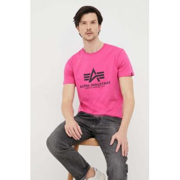 Alpha Industries tricou din bumbac culoarea roz, cu imprimeu ieftin
