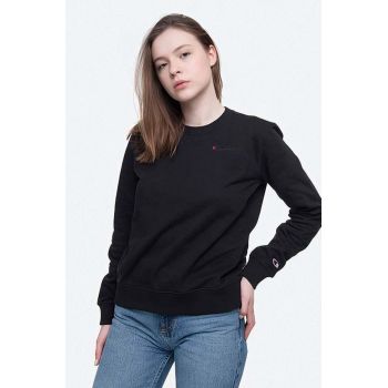 Champion hanorac de bumbac Crewneck Sweatshirt femei, culoarea negru, cu imprimeu 114353-KK001