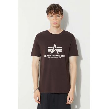 Alpha Industries tricou din bumbac Basic T-Shirt bărbați, culoarea maro, cu imprimeu 100501.696