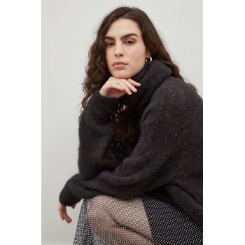 American Vintage pulover de lana femei, culoarea negru, călduros, cu guler