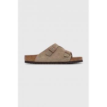 Birkenstock papuci din piele bărbați, culoarea gri