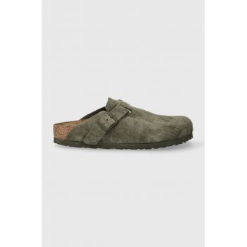 Birkenstock papuci din piele Boston femei, culoarea verde