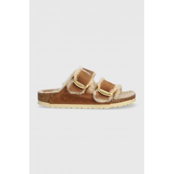 Birkenstock papuci din piele femei, culoarea maro 1025441