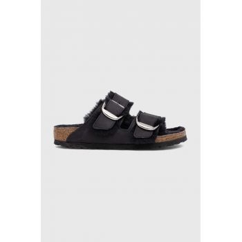 Birkenstock șlapi de piele femei, culoarea negru