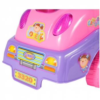 Masinuta fara pedale Ride-On Malplaycu Pink Butterfly cu 17 melodii, spatar inalt, spatiu depozitare, greutate maxima admisa 20 kg