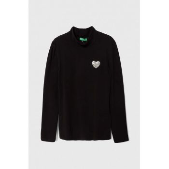 United Colors of Benetton longsleeve copii culoarea negru, cu turtleneck