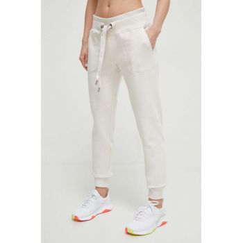 Dkny pantaloni de trening femei, culoarea bej, melanj