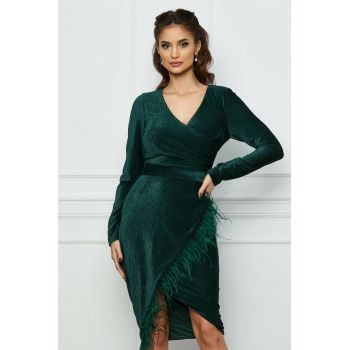 Rochie eleganta verde din catifea reiata cu fulgi