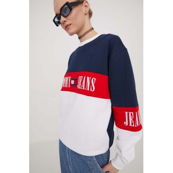 Tommy Jeans bluză femei, culoarea bleumarin, cu model DW0DW17514