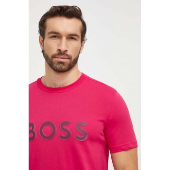 BOSS Green tricou din bumbac bărbați, culoarea roz, cu imprimeu 50506344 ieftin