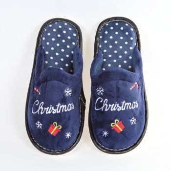 Papuci bleumarin Christmas la reducere