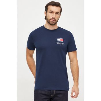 Tommy Jeans tricou din bumbac bărbați, culoarea bleumarin, cu imprimeu DM0DM18263