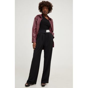 Answear Lab pantaloni femei, culoarea negru, lat, high waist