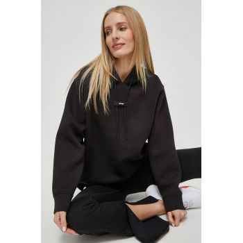 Dkny bluza femei, culoarea negru, cu glugă, neted