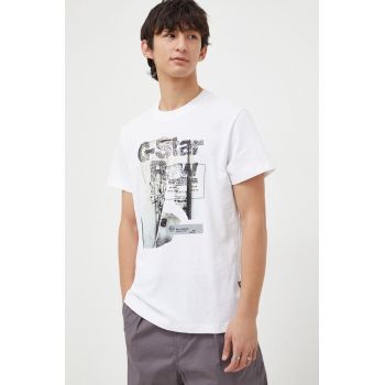 G-Star Raw tricou din bumbac barbati, culoarea alb, cu imprimeu