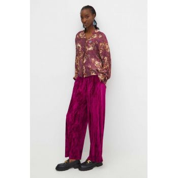 Medicine pantaloni femei, culoarea violet, lat, medium waist