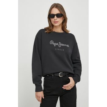 Pepe Jeans hanorac de bumbac femei, culoarea negru, cu imprimeu