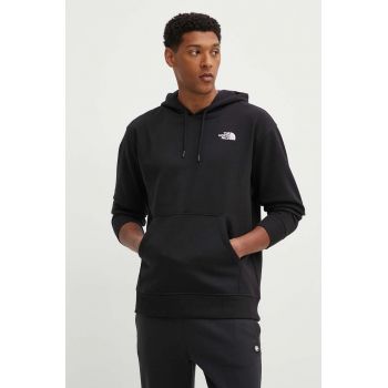 The North Face bluză Essential bărbați, culoarea negru, cu glugă, cu imprimeu, NF0A7ZJ9JK31