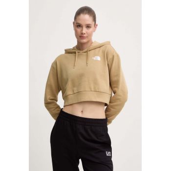 The North Face hanorac de bumbac Trend femei, culoarea bej, cu glugă, cu imprimeu, NF0A5ICYLK51