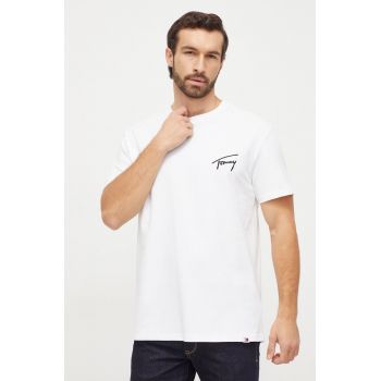 Tommy Jeans tricou din bumbac bărbați, culoarea alb, cu imprimeu DM0DM17994