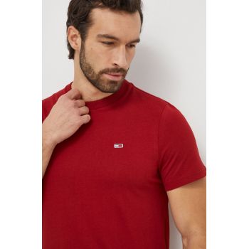 Tommy Jeans tricou din bumbac bărbați, culoarea bordo, uni DM0DM09598