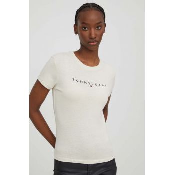 Tommy Jeans tricou din bumbac femei, culoarea bej DW0DW17361