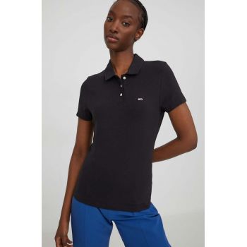 Tommy Jeans tricou polo femei, culoarea negru DW0DW17220