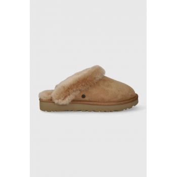 UGG papuci din piele întoarsă W CLASSIC slipPER II culoarea maro, 1130876 CHE