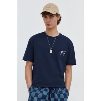 Tommy Jeans tricou din bumbac bărbați, culoarea bleumarin, cu imprimeu DM0DM17994