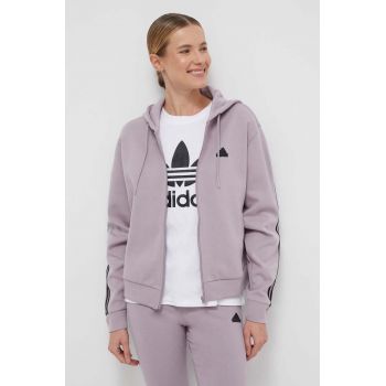 adidas bluză femei, culoarea roz, cu glugă, cu imprimeu IS3681