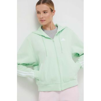 adidas bluză femei, culoarea verde, cu glugă, cu imprimeu   IS3680