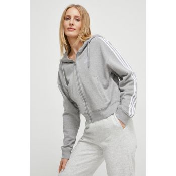 adidas hanorac de bumbac femei, culoarea gri, cu glugă, melanj IK8386