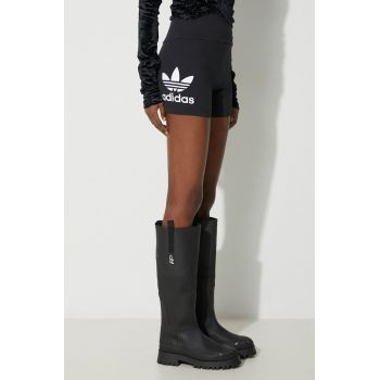 adidas Originals pantaloni scurți femei, culoarea negru, cu imprimeu, high waist