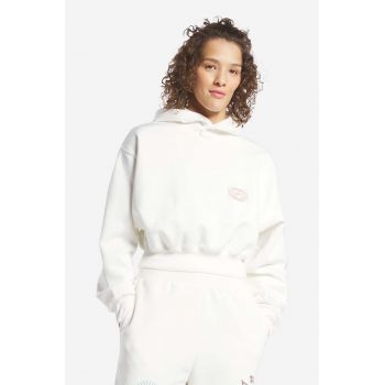 Reebok Classic bluză Good Vibes Hoodie femei, culoarea alb, cu glugă, cu imprimeu HT7845-white