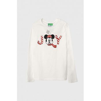 United Colors of Benetton longsleeve din bumbac pentru copii x Disney culoarea alb, cu imprimeu