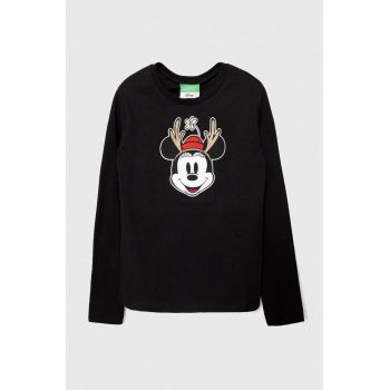 United Colors of Benetton longsleeve din bumbac pentru copii x Disney culoarea negru, cu imprimeu