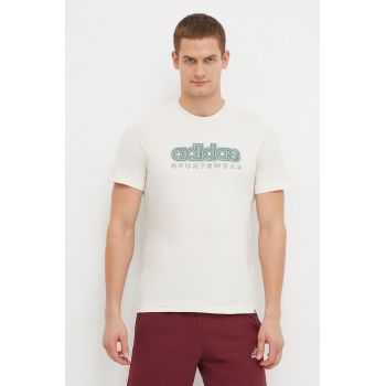 adidas tricou din bumbac bărbați, culoarea bej, cu imprimeu IS2883 ieftin