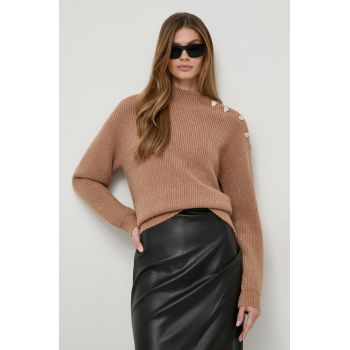 Morgan pulover din amestec de lana femei, culoarea bej, călduros, cu turtleneck