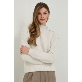 Morgan pulover din amestec de lana femei, culoarea bej, călduros, cu turtleneck